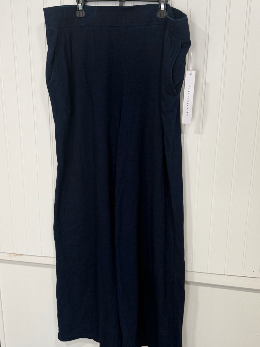 Jane + Delancey Women's Solid Blue Linen Wide-Leg Pull On Pants Pockets L